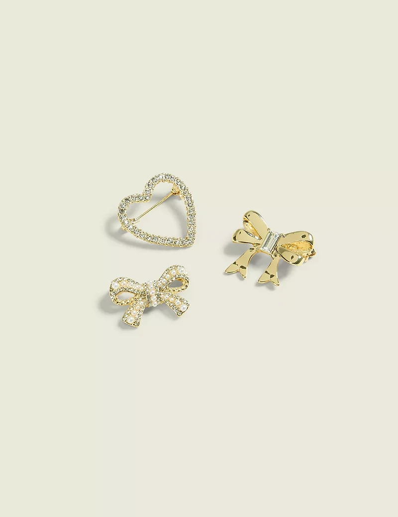 Bow & Heart Brooch 3-Pack