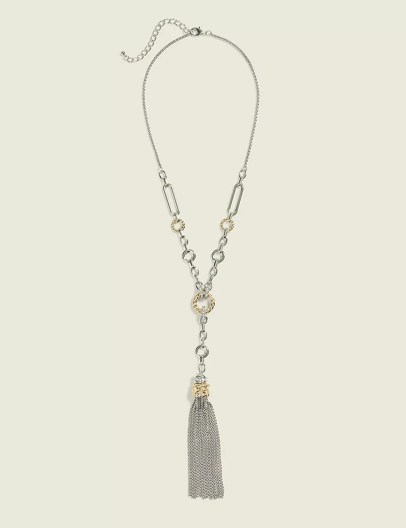 Mixed Metal Tassle Pendant Necklace