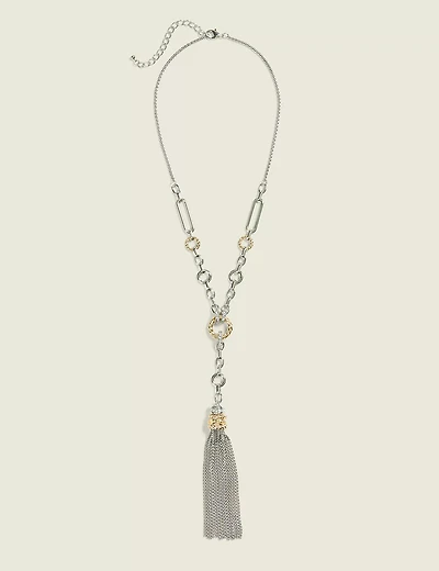 Mixed Metal Tassle Pendant Necklace