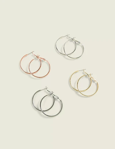 Mixed Metal Circle Hoop Earring 4-Pack
