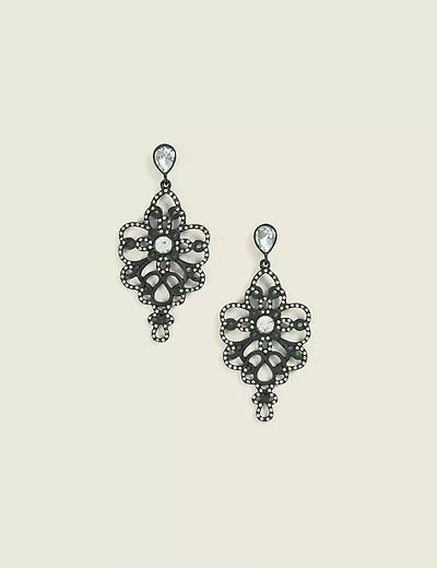 Black Filigree Drop Earrings