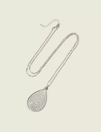 Silvertone Pave Teardrop Pendant Necklace