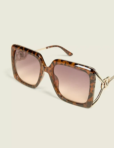 Leopard Side-Detail Square Sunglasses