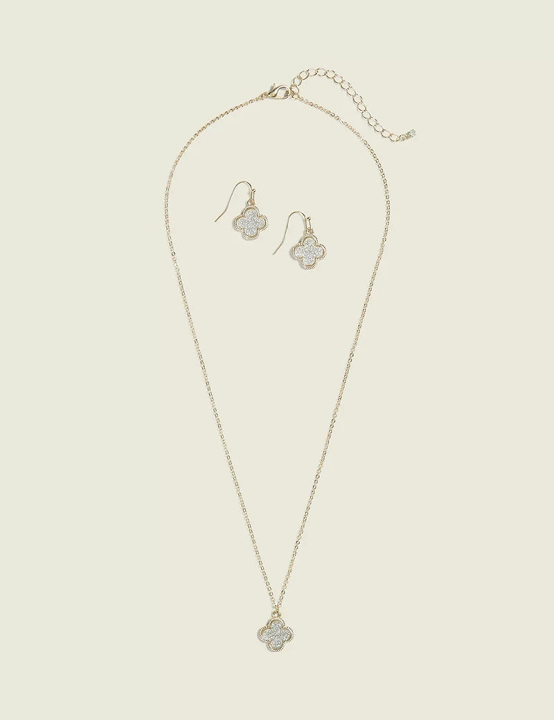 Rose Goldtone Clover Necklace & Earring Set