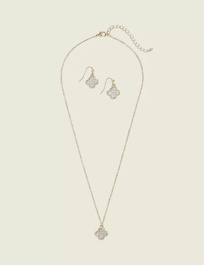 Rose Goldtone Clover Necklace & Earring Set