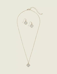 Rose Goldtone Clover Necklace & Earring Set