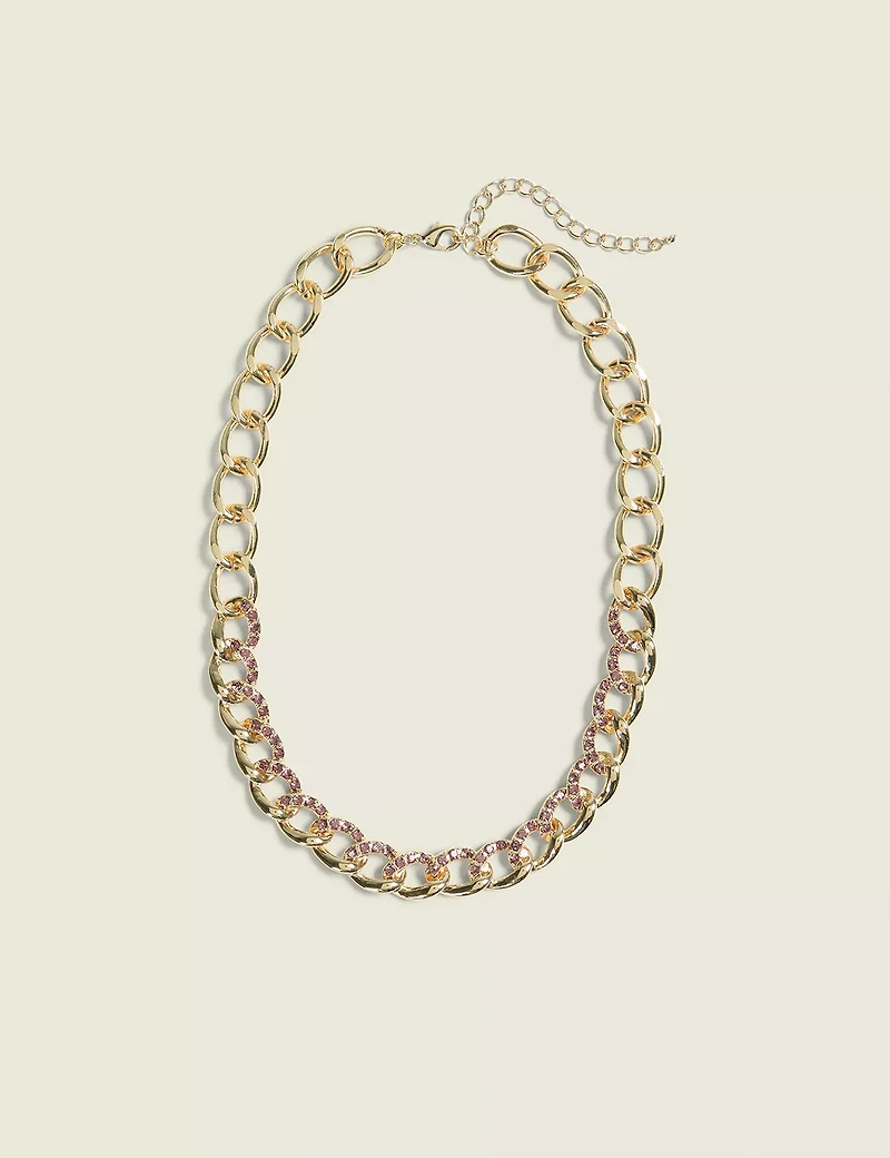 Goldtone & Purple Pave Chain Necklace