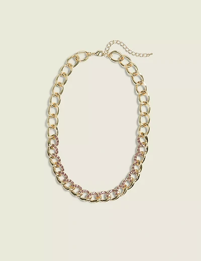 Goldtone & Purple Pave Chain Necklace