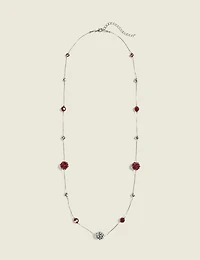 Silvertone & Burgundy Beaded Single Row Necklace