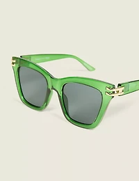 Green Goldtone-Detail Cateye Sunglasses