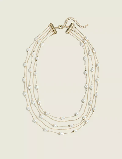 Goldtone & Pearlized Multi-Row Necklace