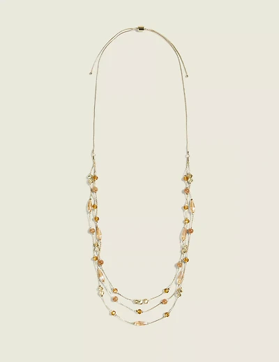 Neutral Beaded Multi-Row Necklace