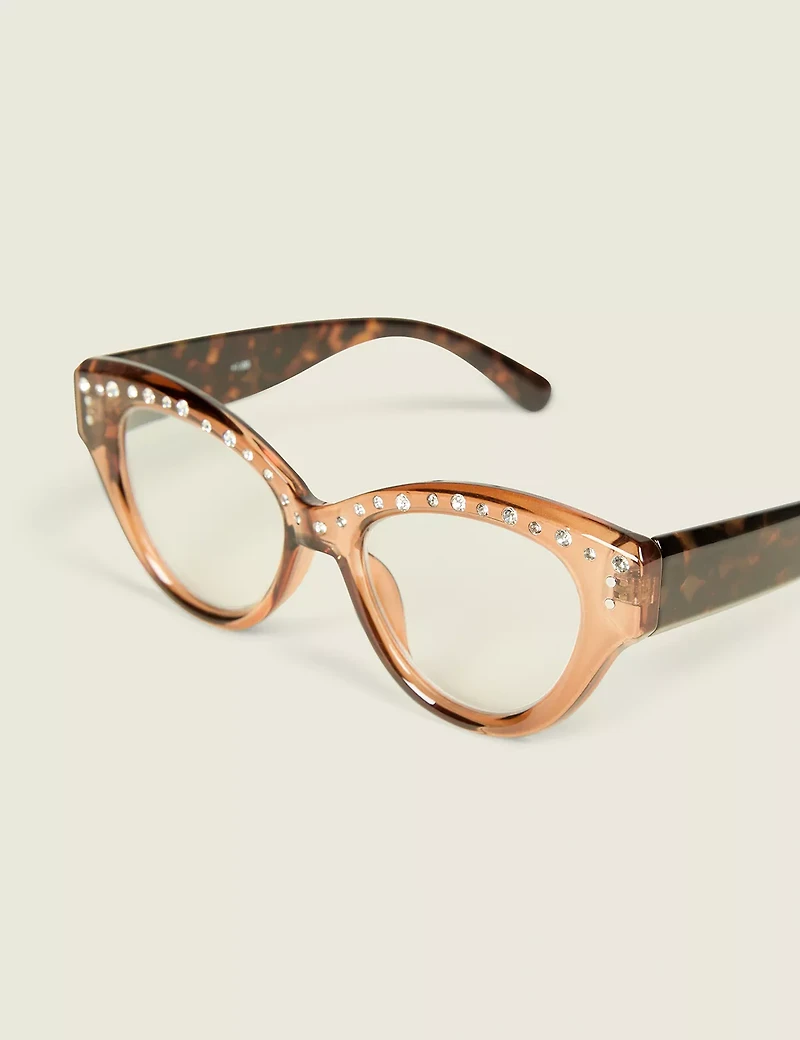 Embellished Brow Cat Eye Readers