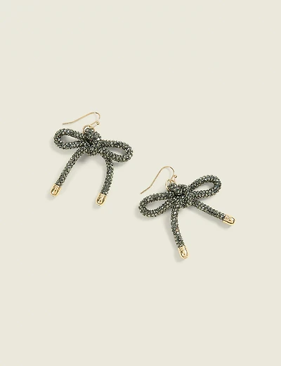 Grey Pave Bow Drop Earrings