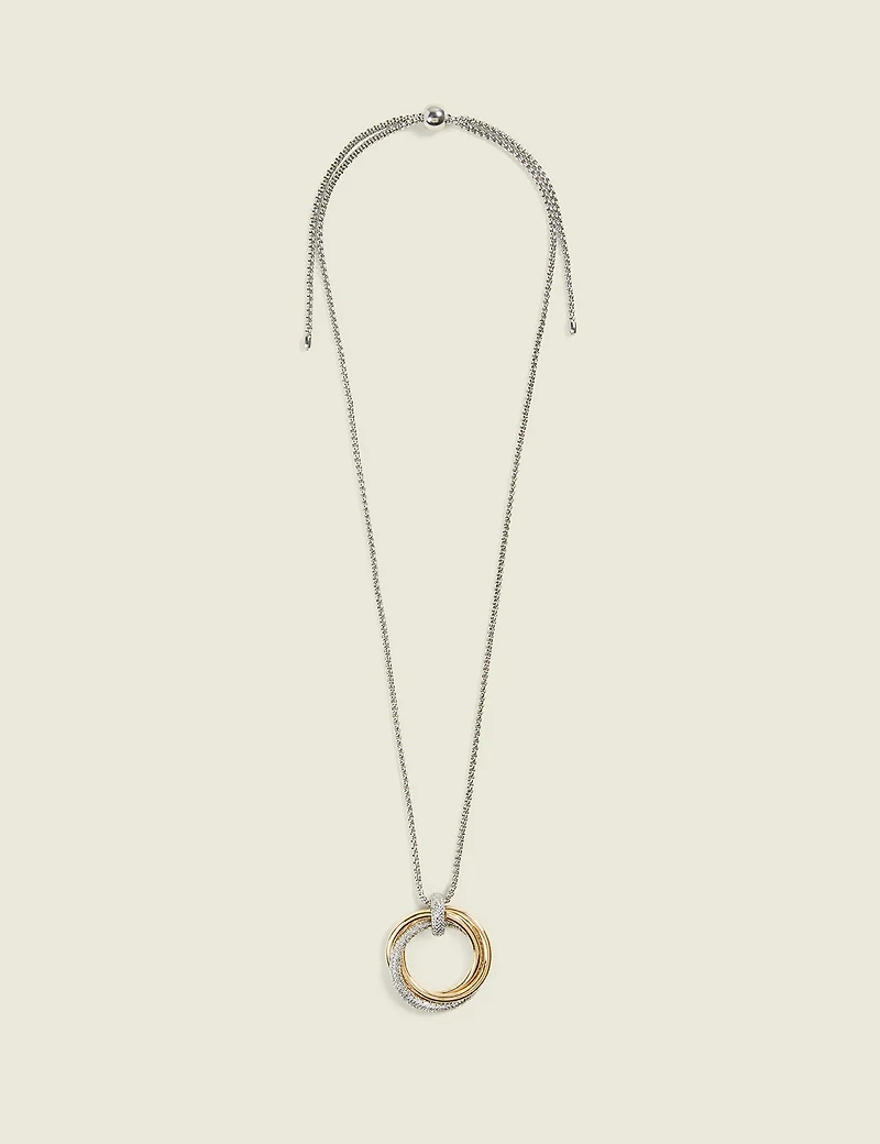 Mixed Metal Pave Pendant Necklace