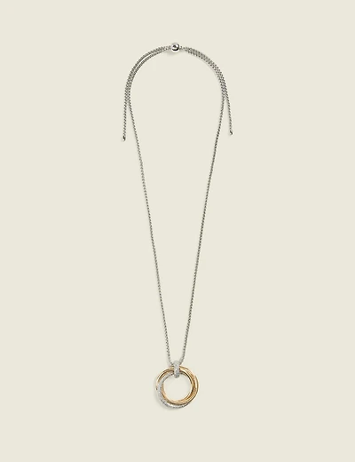 Mixed Metal Pave Pendant Necklace