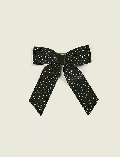Black Large Embellished Bow Clip