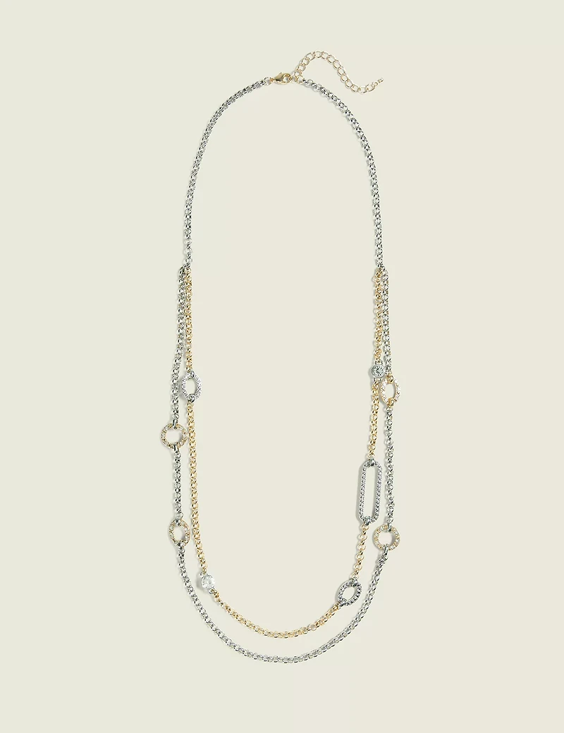 Mixed Metal Pave Long Chain Necklace