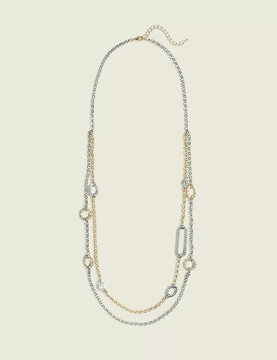Mixed Metal Pave Long Chain Necklace