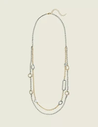 Mixed Metal Pave Long Chain Necklace