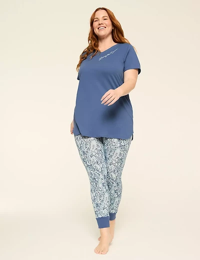 Comfy Cotton V-Neck Tunic Tee & Legging PJ Set