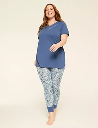 Comfy Cotton V-Neck Tunic Tee & Legging PJ Set