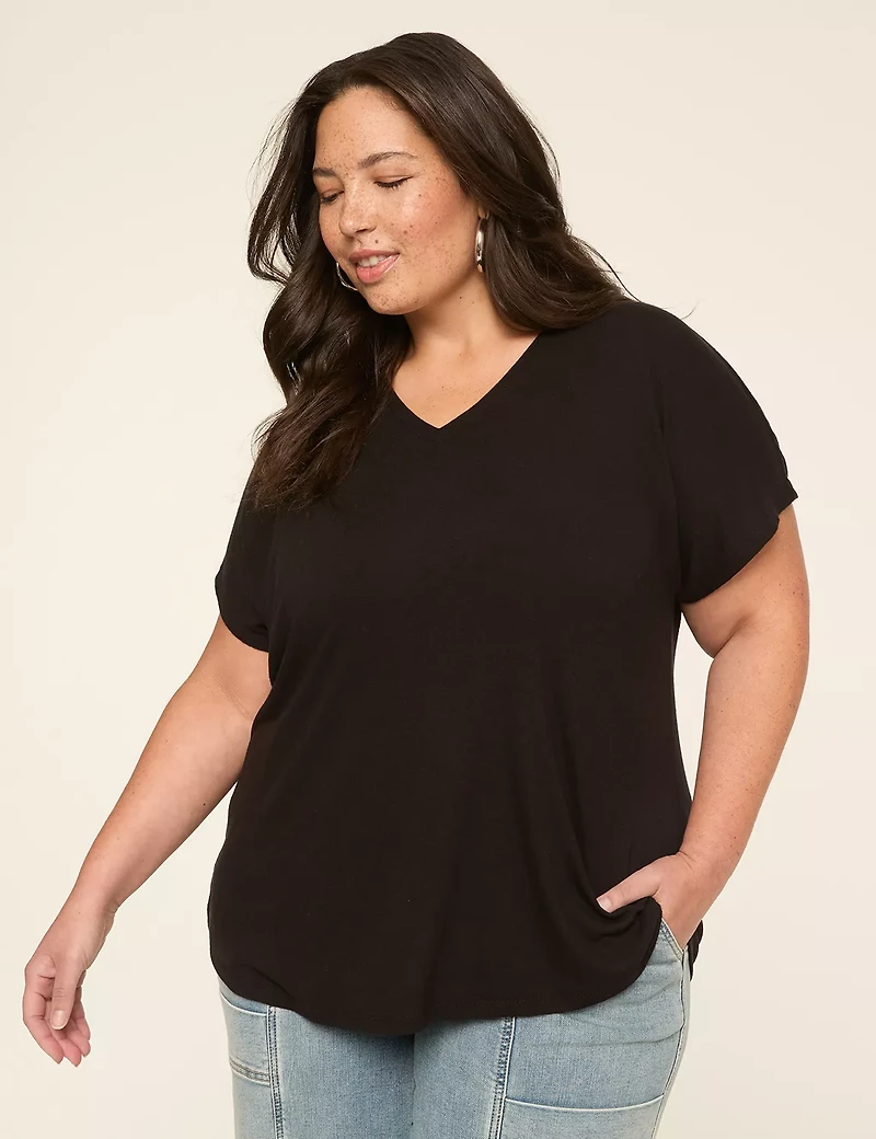 Dolman-Sleeve V-Neck Tee