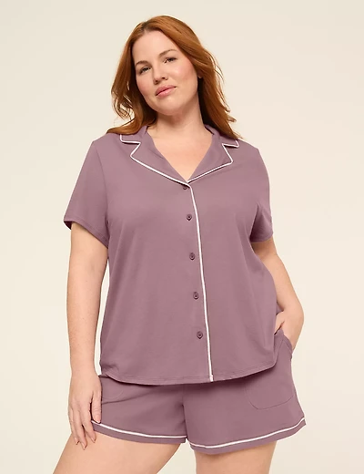 Comfy Cotton Notch-Neck Shirt & Short PJ Set