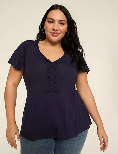 Short Flutter Sleeve V-Neck Top