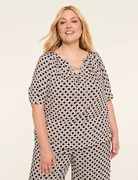 Raglan Sleeve Lace-Up Popover Blouse