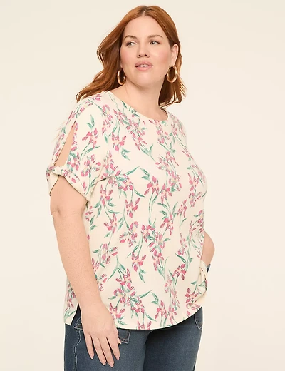 Short-Sleeve Twist Knot Crew-Neck Tee