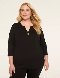 3/4-Sleeve Notch-Neck Keyhole Tee