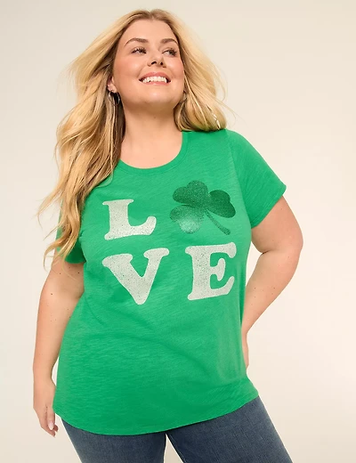 Green Glitter Clover Love Graphic Tee