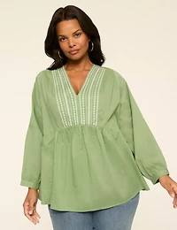 Long Sleeve V-Neck Popover Top