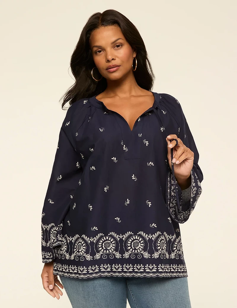 Long-Sleeve Bracelet Tie-Neck Top