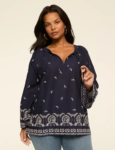 Long-Sleeve Bracelet Tie-Neck Top