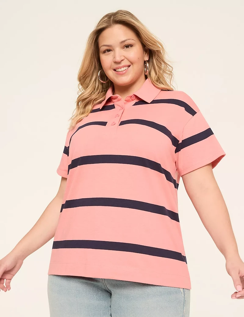 Short-Sleeve Wide Placket Polo