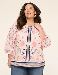 Swing 3/4 Sleeve Raglan Popover Blouse