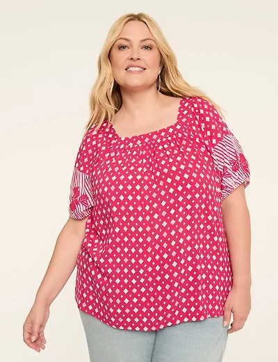 Short-Sleeve Square-Neck Blouse