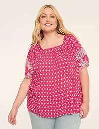 Short-Sleeve Square-Neck Blouse