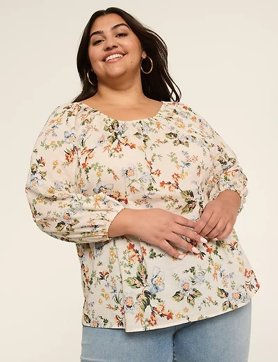 Bracelet Sleeve Scoop-Neck Blouse