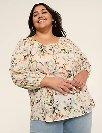 Bracelet Sleeve Scoop-Neck Blouse