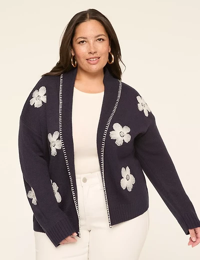 Open Front Embroidered Cardigan