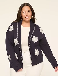 Open Front Embroidered Cardigan