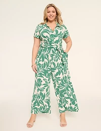 Popover Collar Tie-Waist Jersey Jumpsuit