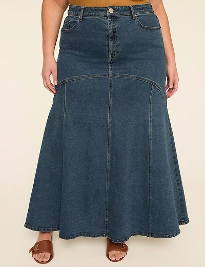 Fit & Flare Denim Maxi Skirt