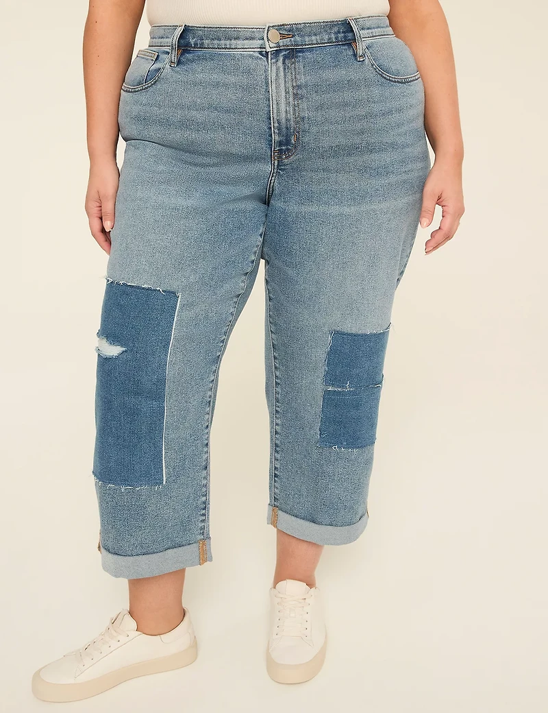 Mid Rise Patches Boyfriend Capri