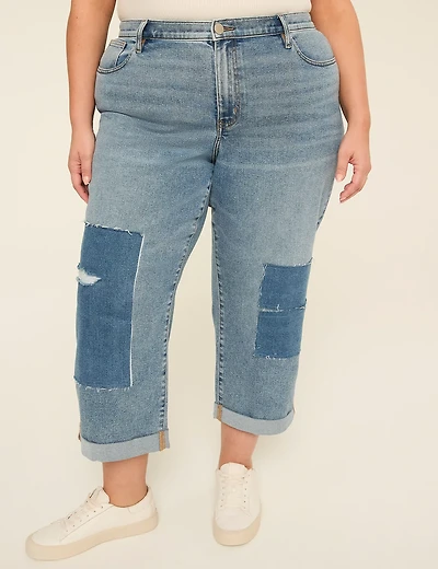 Mid Rise Patches Boyfriend Capri
