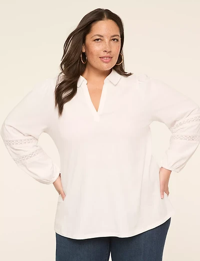Long-Sleeve Notched Collar Top