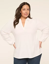 Long-Sleeve Notched Collar Top